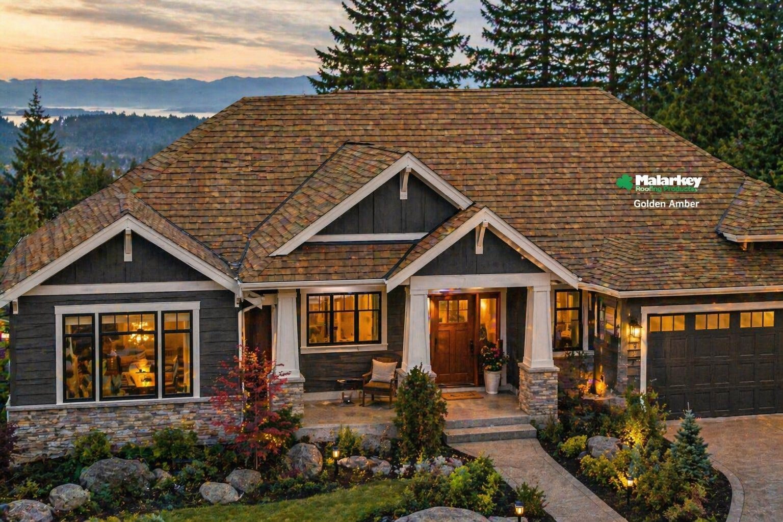 Malarkey Golden Amber shingle installation on a Pacific Northwest home by Left Coast Exteriors